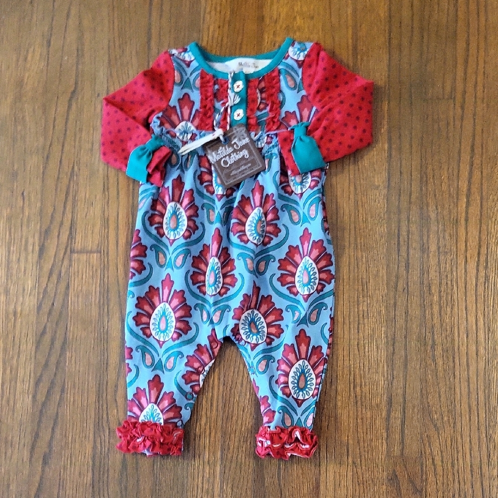 Matilda Jane Red and Teal Floral Baby Romper